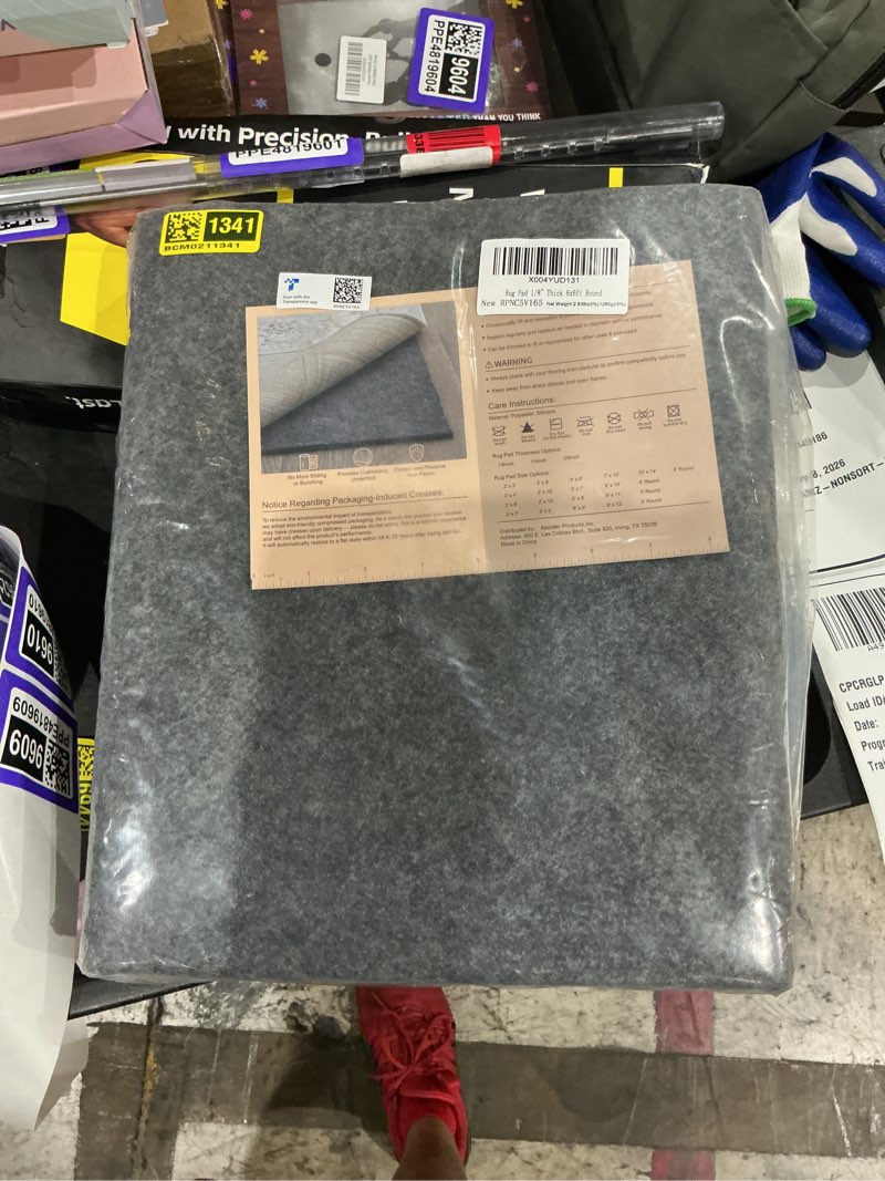 Condition photo showing New/Like New for deep dream dual surface 6' round rug pad, waterproof 1/8" thick felt + rubber backing, non slip round carpet gripper for area rugs, protective cushioned pads for all floors 6' 1/8" thick