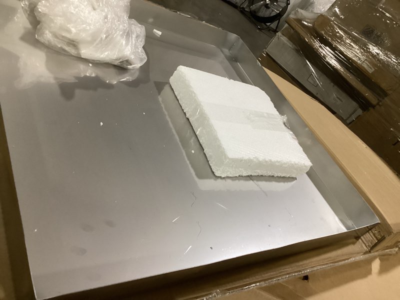 Condition photo showing Good Condition for 32 x 32 x 2.5 inch 304 stainless steel washing machine drain pan, heavy duty steel compact washer drip tray, washing machine tray no leak protecting the floor