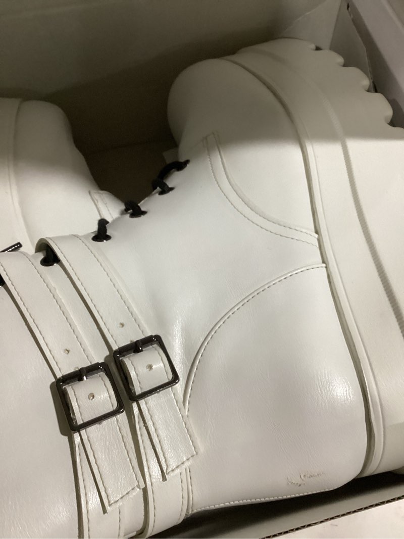 Condition photo showing As Is for dream pairs women platform combat ankle boots goth chunky high heel lace up motorcycle booties 10 white
