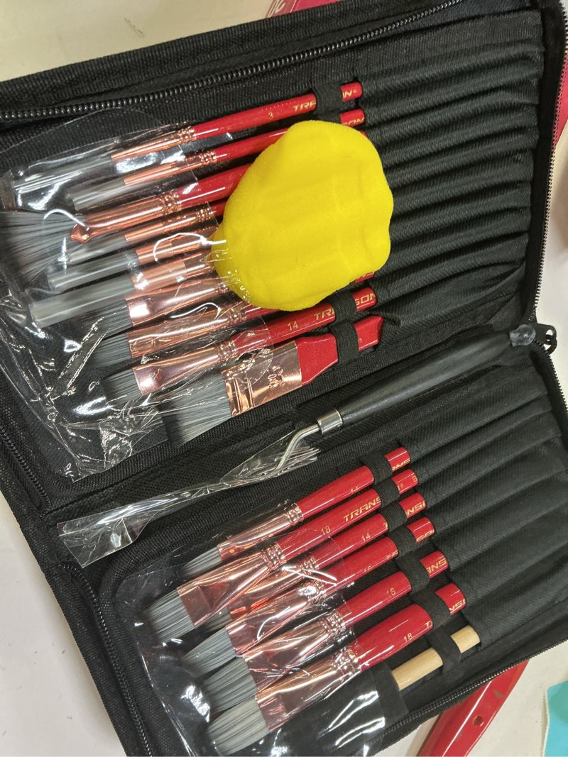 Condition photo showing Good Condition for Transon Art Paint Brush Kit 16 Paint Brushes with Foam Brush Sponge Spatula and Brush Case for Oil, Acrylic, Watercolor, Gouache, Painting Pink Color