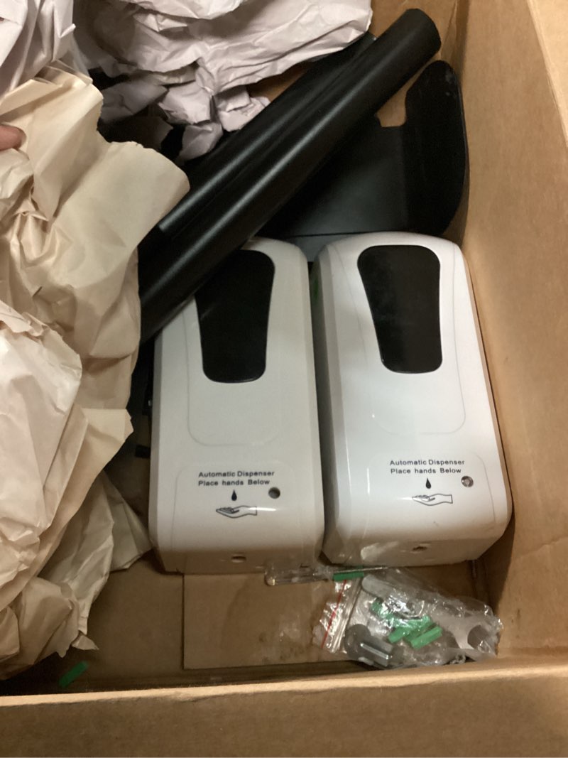 Condition photo showing As Is for Blulu 2 Pack Automatic Hand Sanitizer Dispenser with Stand and Drip Catcher and Refillable Bottle Stand Sanitizing Station for Restaurants, Schools, Churches