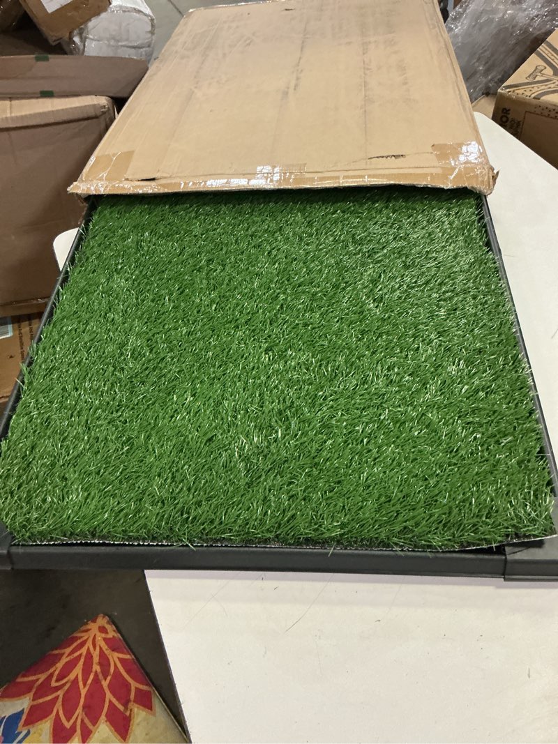 Condition photo showing Good Condition for dog grass pad with tray - 35.5x23.5in reusable pee pads for dogs - 4-layer indoor/outdoor artificial grass pee pad - dog housebreaking supplies for puppy training by petmaker xl 4-layer system
