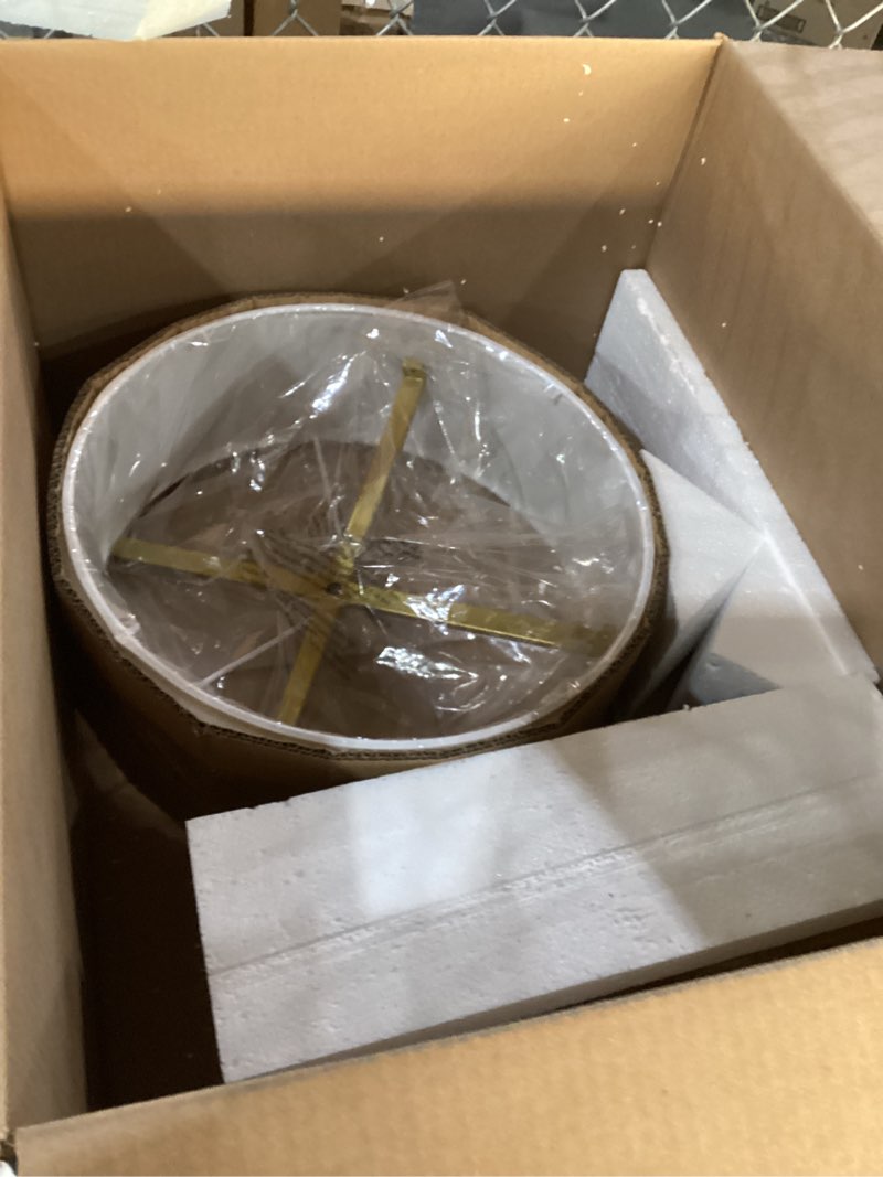 Condition photo showing Good Condition for XiNBEi Lighting Semi Flush Mount Ceiling Light Modern Gold Brass Drum Light Fixture with Fabric Shade 3-Light Drum Ceiling Lighting for Living Room, Bedroom, Kitchen, Dining Room, Hallway