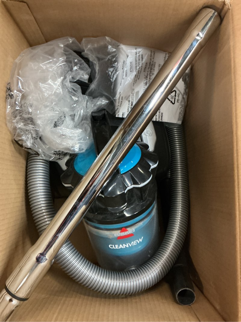 Condition photo showing As Is for bissell cleanview® multi-cyclonic canister vacuum, bagless, corded