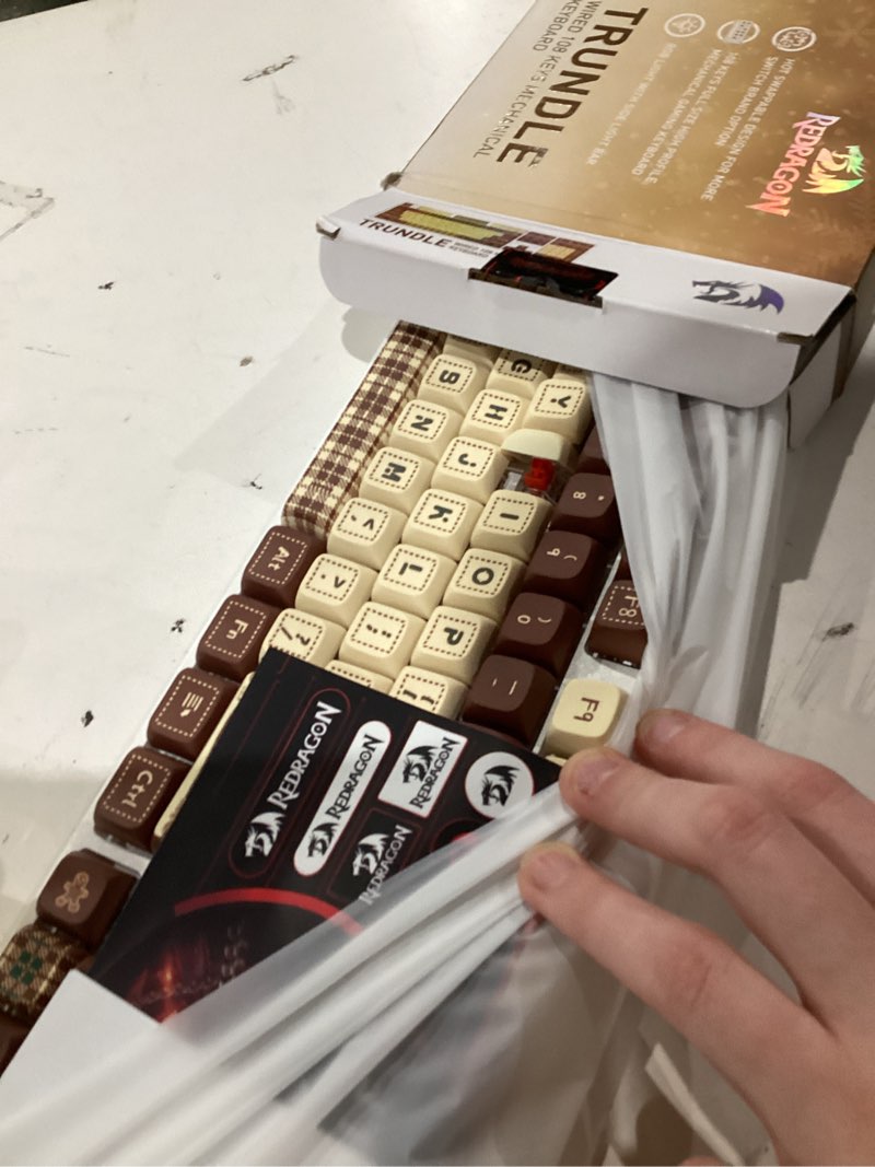 Condition photo showing Good Condition for redragon k668 xmas wired gasket rgb gaming keyboard, 108 keys mechanical keyboard w/extra 4 hotkeys, upgraded hot-swappable socket, sound absorbing foam, christmas gingerbread man themed cute keycaps