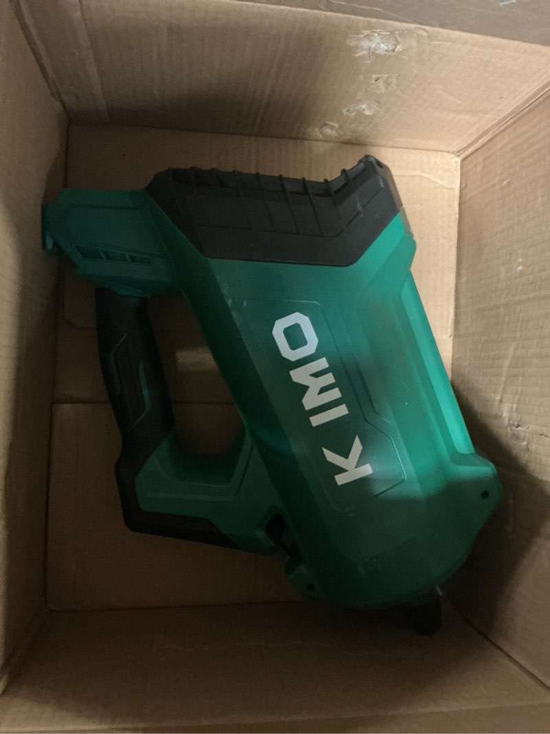 Condition photo showing As Is for KIMO Cordless Leaf Blower with Battery and Charger, 750CFM 220MPH, 4 Speeds w/Turbo Mode, Brushless Motor, 3 Extended Tube, 2x4.0Ah Battery Powered Leaf Blowers for Lawn Care Patio Cleaning Wet Leaves 750 CFM*2 Battery