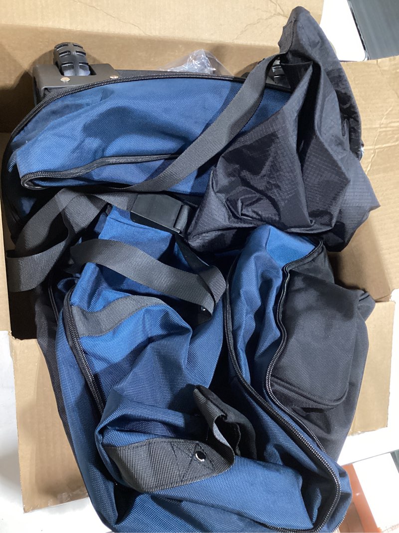 Condition photo showing New/Like New for rolling duffle bag with wheels,110l/140l expandable soft-sided foldable duffle bag with 2 rubber wheels,packable 32” rolling carry-on with multi-pockets & compartments (dark blue)