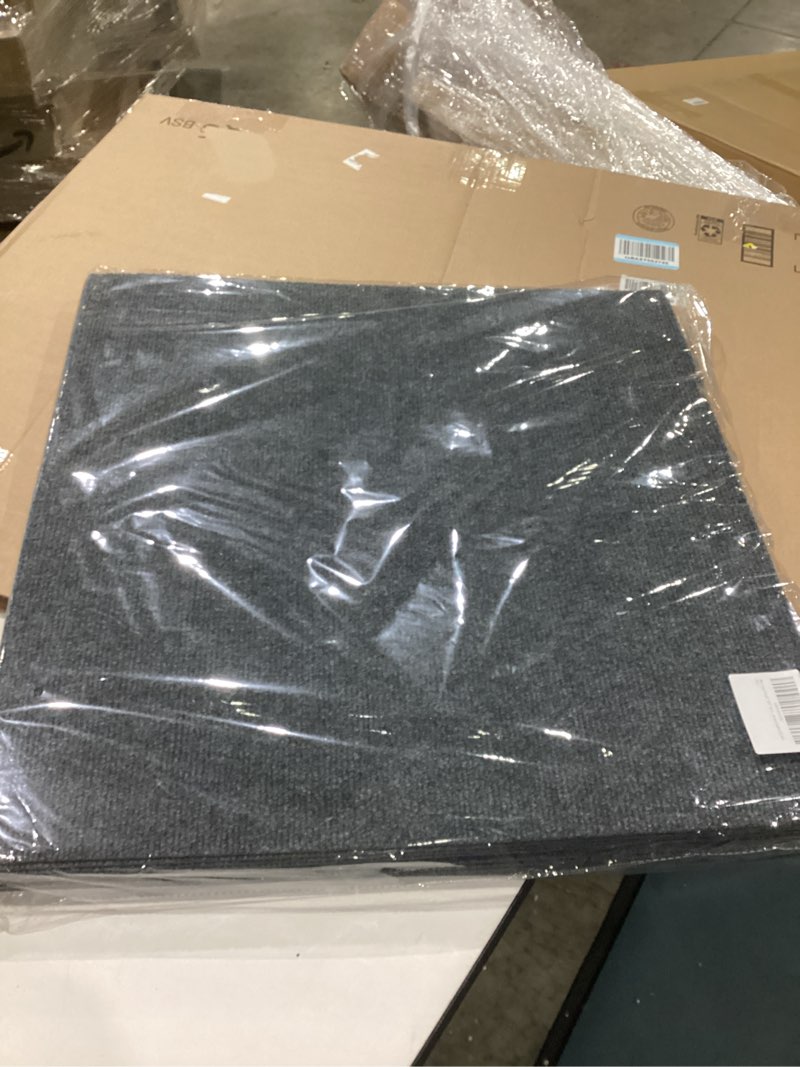 Condition photo showing Good Condition for peel and stick carpet floor tiles 24x24 inch, 20 pack tile carpet squares, 4.5mm thick self adhesive carpet tiles, easy to install, durable non-slip polyester for home office dark gray