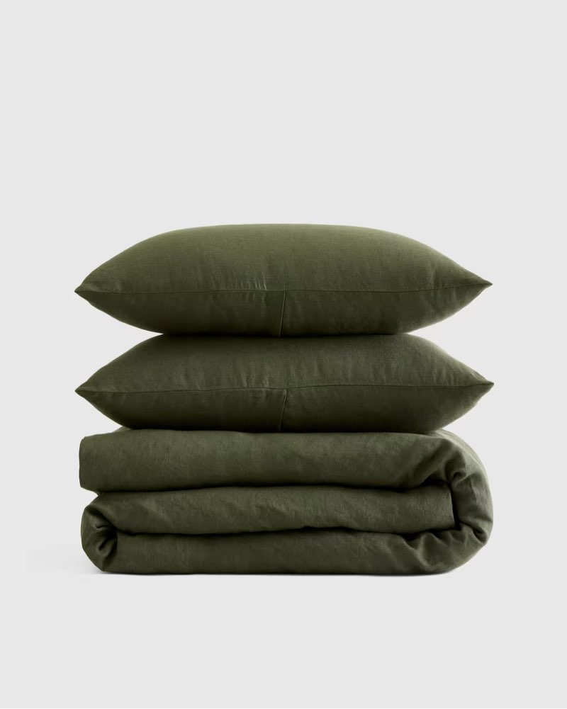 european linen duvet cover set size: full/queen solid: pine 