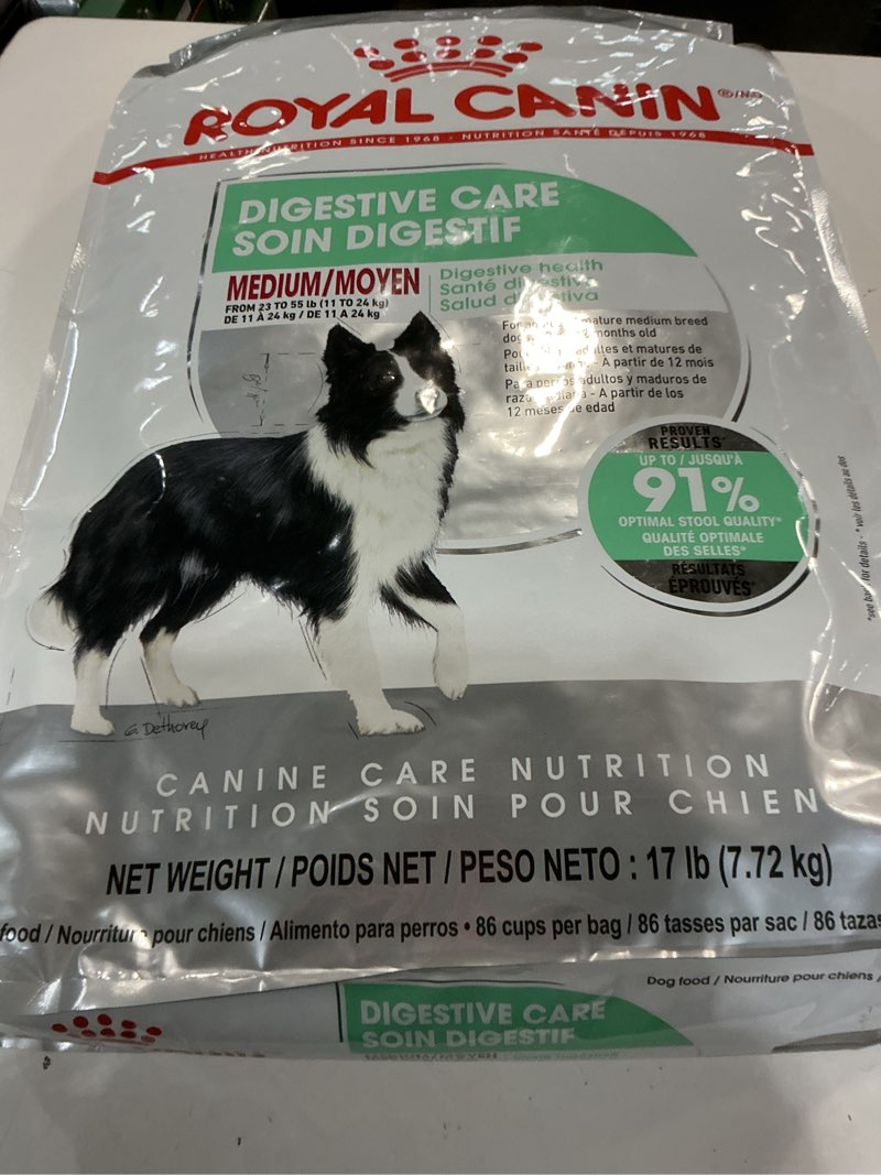 Condition photo showing New/Like New for (bbd:mar/16/2027)royal canin canine care nutrition medium digestive care adult dry dog food, 17 lb bag