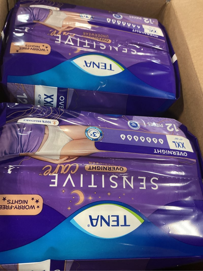 Condition photo showing New/Like New for TENA Sensitive Care Overnight Incontinence Underwear for Women, Bladder Control and Postpartum, XXL, 48 Count (Waist size 47in-66in) 2X-Large 48