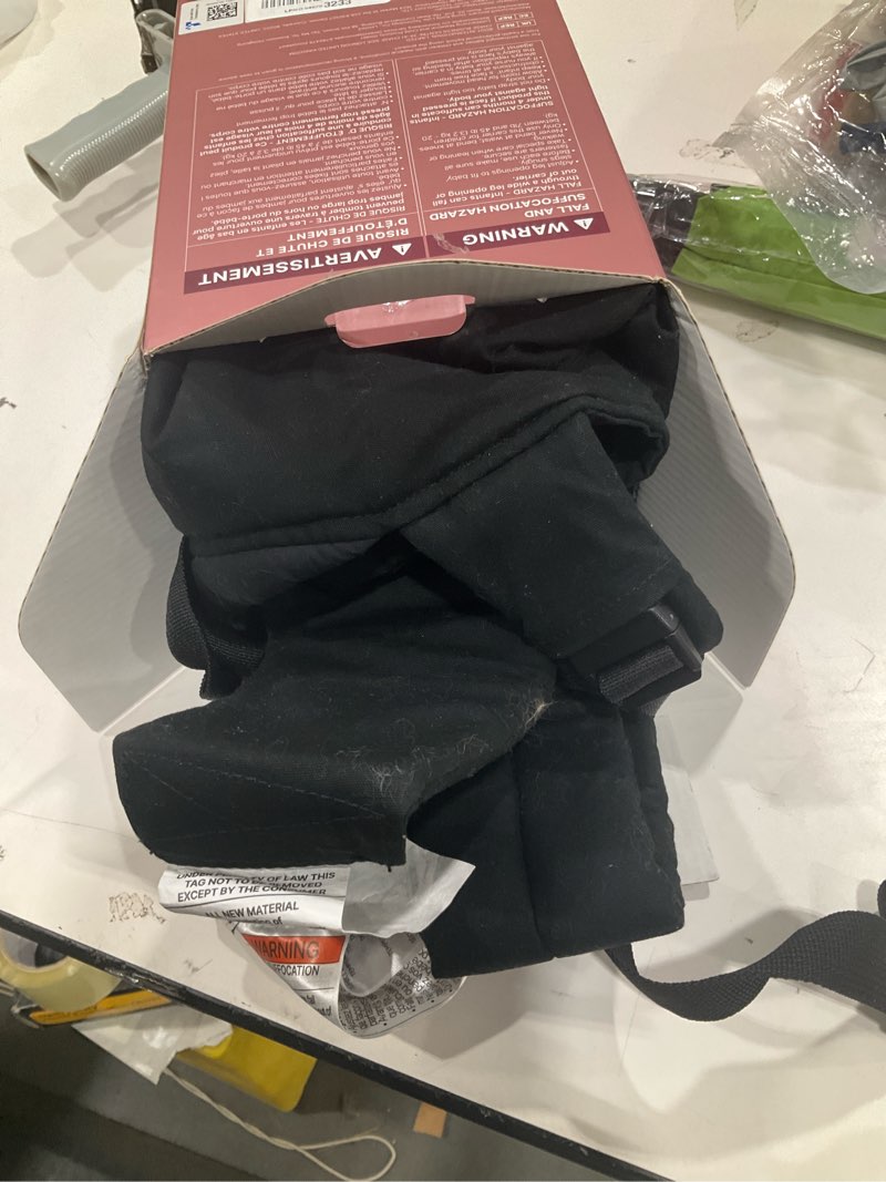Condition photo showing As Is for momcozy baby carrier - ergonomic, cozy and lightweight carrier for 7-45lbs, effortless to put on, ideal for hands-free parenting, enhanced lumbar support, purehug for infant to toddler, black cotton-black