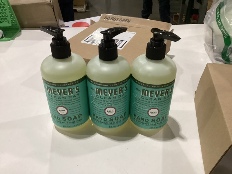 Condition photo showing New/Like New for mrs. meyer's clean day hand soap, made with essential oils, biodegradable formula, basil, 12.5 fl. oz 3 pack