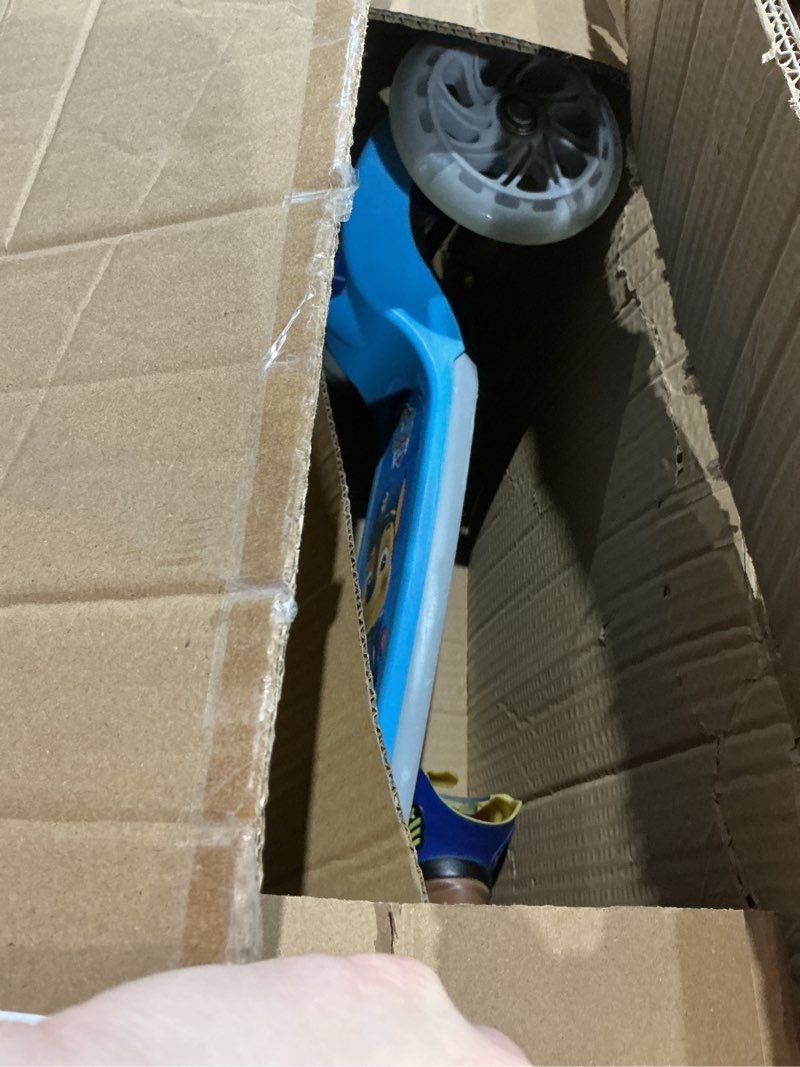 Condition photo showing As Is for voyager - self-balancing toddler kick scooter, 3-wheel scooter with light-up wheels, extra wide deck, foot brake, lean-to-steer design, 75 lb limit, ages 3+ skye