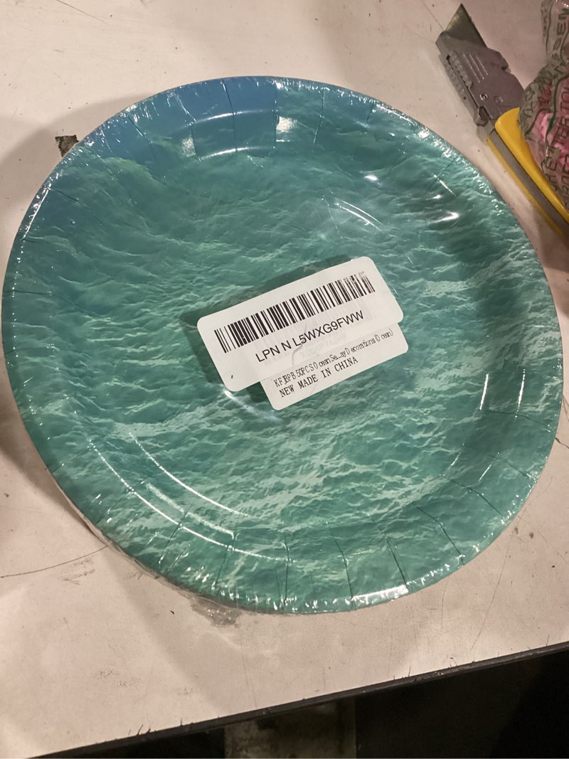 Condition photo showing New/Like New for 50pcs ocean sea party paper plates 7 inch, disposable ocean waves birthday party supplies cake dessert plates for baby shower birthday decorations (ocean)