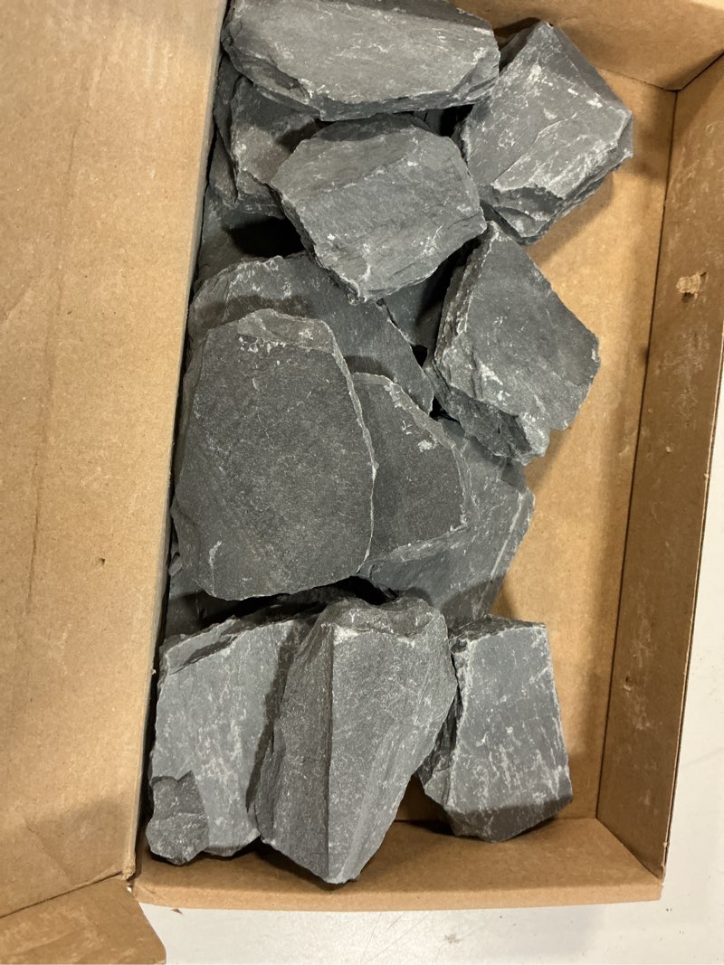 Condition photo showing Good Condition for blue handcart natural slate stone rocks, mix of stones 2 to 3 inches and 1 piece about 8 inches - for aquariums and terrariums, aquascaping (3 pounds)