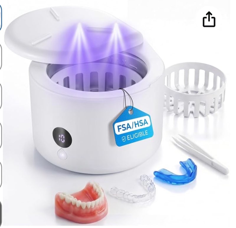 Joynox 45khz Ultrasonic Denture Cleaner Machine, Dental Cleaning Pod with 4 Timed Cleaning Modes & D
