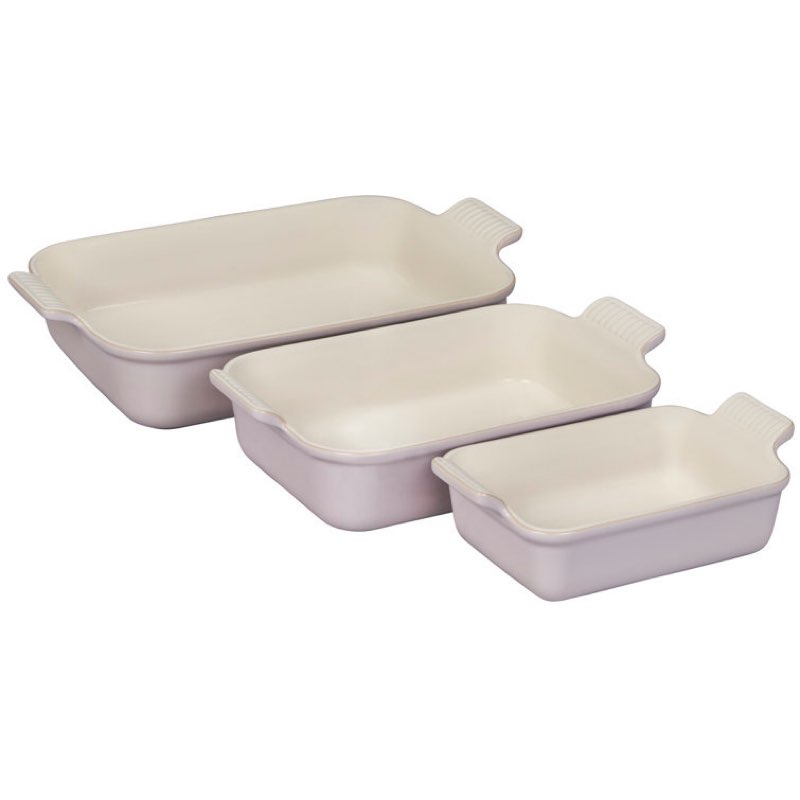 le creuset stoneware heritage set of 3 rectangular dishes, shallot