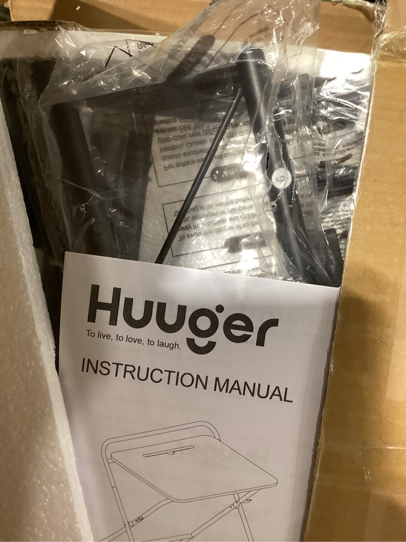 Condition photo showing As Is for Huuger Folding Desk with 3-Level Adjustable Height and Tablet Slot, 24 Inch Foldable Computer Desk for Small Spaces, Space Saving, Study Writing Work Table for Home Office, Bedroom, Study, Black 26.6 inch Black