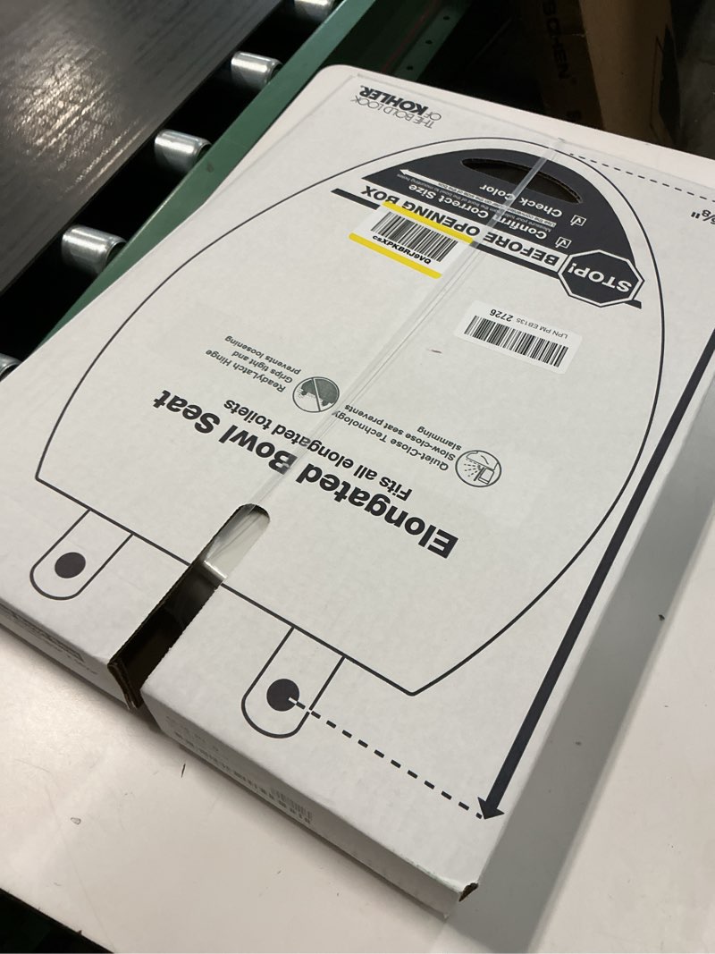 Condition photo showing New/Like New for KOHLER 4636-RL-0 Cachet ReadyLatch Elongated Toilet Seat Slow Close, Soft Close Toilet Seat Quiet Lid, Contoured Grip-Tight Bumpers Installation Hardware, Apartment Essentials, White White Elongated Ready Latch