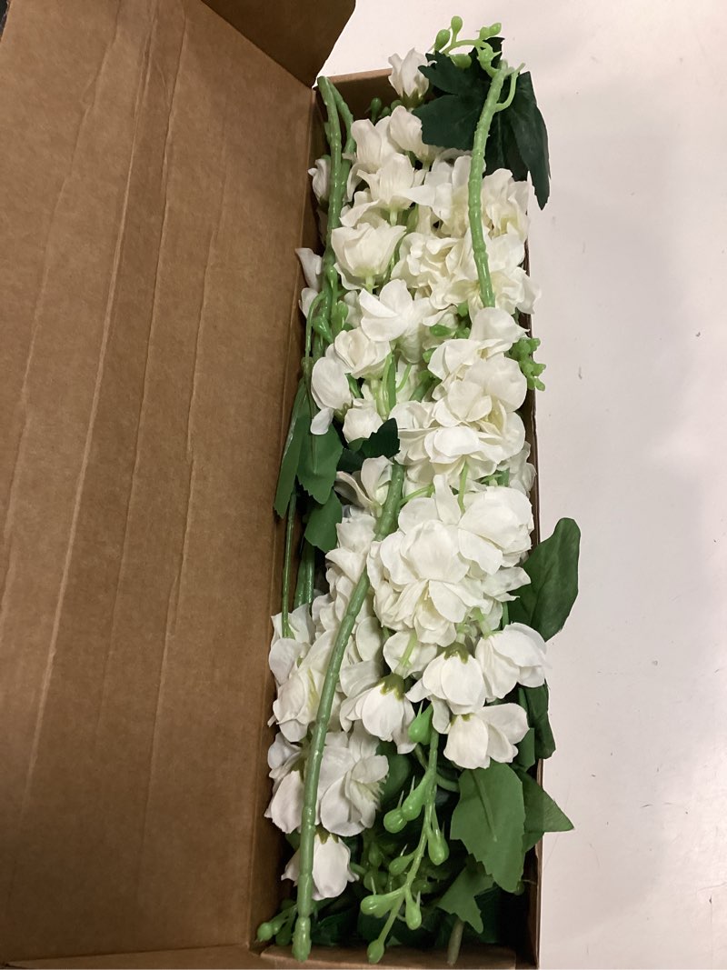 Condition photo showing Good Condition for 8 pcs white delphinium artificial flowers, 34.25''artificial snapdragon flowers tall fake flowers silk flowers faux delphinium bulk for tall vase home wedding garden table decor (white)