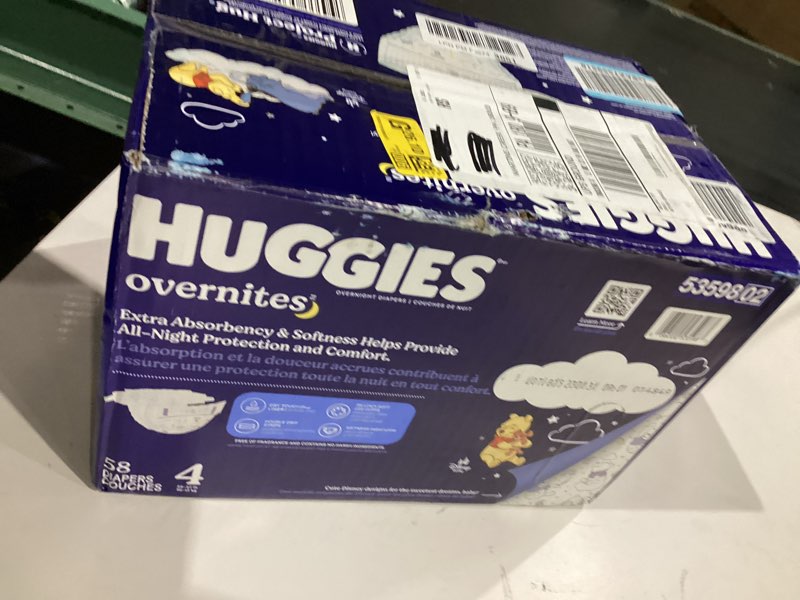 Condition photo showing New/Like New for Huggies Overnites Size 4 Overnight Diapers (22-37 lbs), 58 Ct, Packaging May Vary Size 4 58