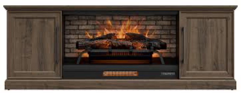 allen + roth 72-in W Brown Walnut TV Stand with Infrared quartz Flat Wall Electric Fireplace with