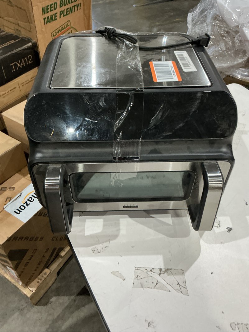 Condition photo showing As Is for calphalon air fryer oven, 11-in-1 toaster oven air fryer combo, 26.4 qt/25 l, fits 12" pizza, stainless steel convection oven + air fry