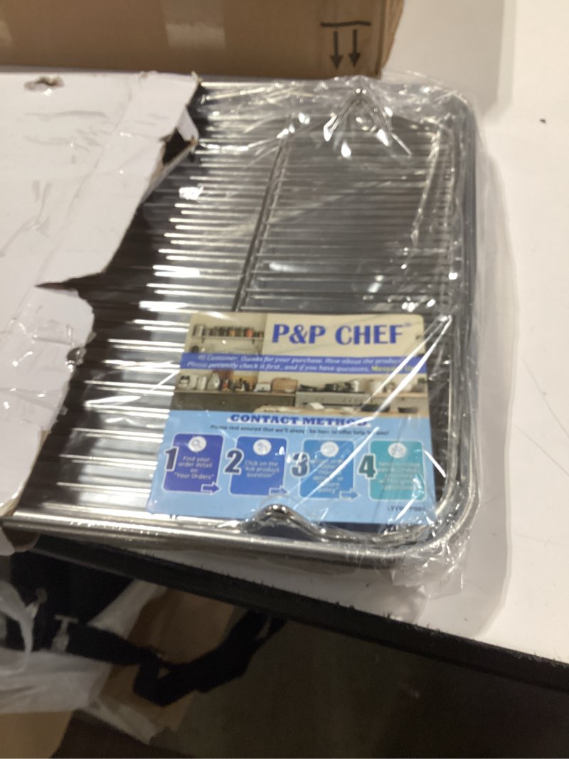 Condition photo showing Good Condition for p&p chef 19.6 inch stainless steel baking sheet with rack set (2 pans+ 2 racks), cookie sheets baking trays and cooling wire racks, oven & dishwasher safe, pans with flat racks pans with flat racks 19.6 inch