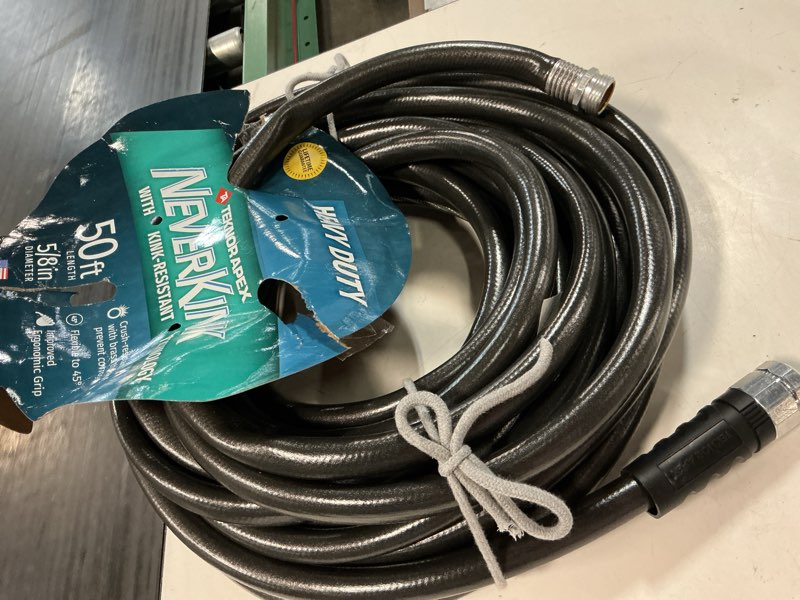 Condition photo showing As Is for neverkink teknor apex 5/8-in x 50-ft heavy kink free vinyl gray coiled hose