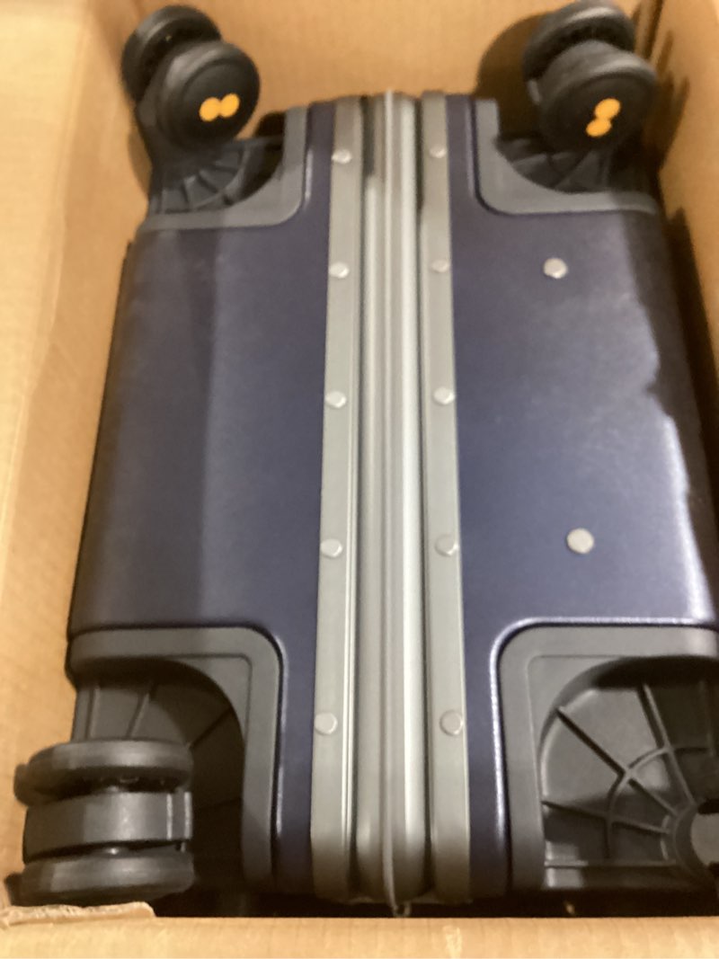 Condition photo showing Good Condition for LEVEL8 Carry On Luggage Airline Approved Zipperless with Aluminum Frame, Hard Case Luggage with Spinner Wheels, Metal Travel Suitcase with Double Tsa Locks, 20 Inch, Blue Blue Carry-On 20 Inch