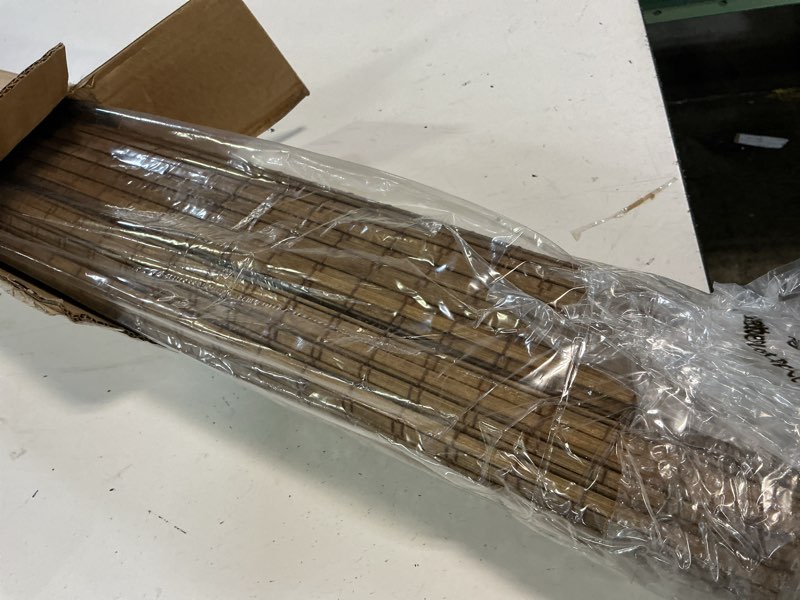 Condition photo showing Good Condition for lazblinds cordless bamboo roman shades, privacy blinds for interior windows, room darkening roll up bamboo blinds for home & patio, 35.5" w x 64" h, highfield teak pricacy - highfield teak 35.5" w x 64" h