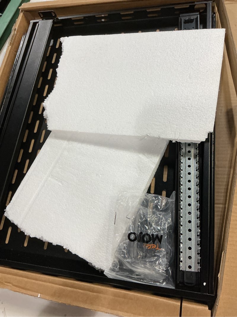 Condition photo showing Good Condition for tecmojo 1u sliding rack shelf,4-post vented rack mount shelf,21.7in deep with adjustable mounting depth 21.7-35.4in,supports to 110lbs,for 19 inch av/network equipment rack,unassembled,black 21.7-35.4" depth