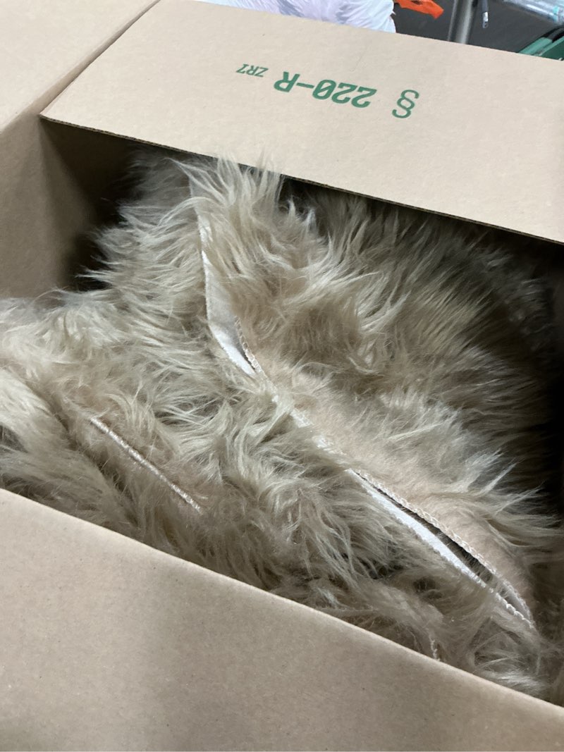 Condition photo showing As Is for goolela circle sheepskin rug 5ft round fluffy fuzzy furry carpet for bedroom living room shaggy washable soft - light brown beige 5' (round) beige
