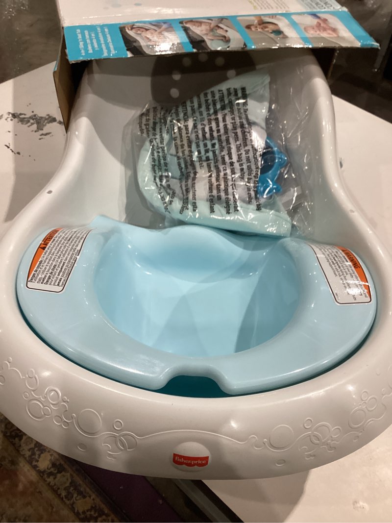 Condition photo showing Good Condition for fisher-price baby to toddler bath 4-in-1 sling ‘n seat tub with removable infant support and 2 toys, climbing leaves