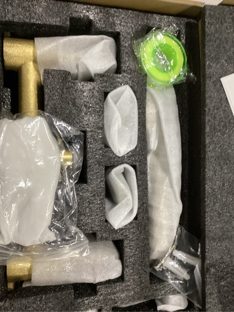 Condition photo showing New/Like New for Gold Wall Mount Faucet, Brushed Gold Wall Mounted Bathroom Sink Faucet, Dual Handle, Brass Rough-in Valve Included, Pt02BG