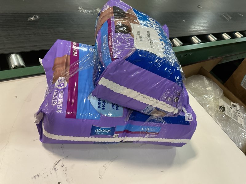 Condition photo showing Good Condition for Always Discreet Adult Incontinence & Postpartum Underwear for Women, Maximum, Large, 38 Count (Packaging May Vary) Large 38