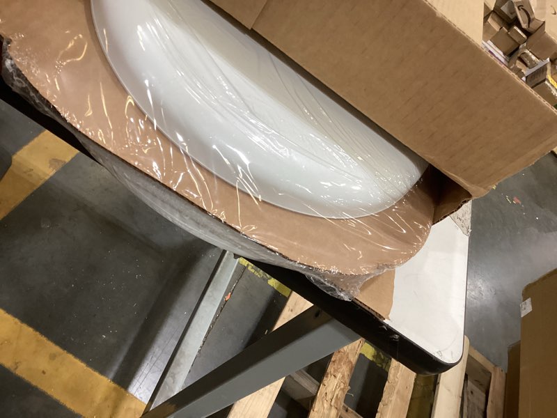 Condition photo showing New/Like New for mayfair padded toilet seat with chrome hinges, soft vinyl over wood core seat, made in usa, round, white elongated seat