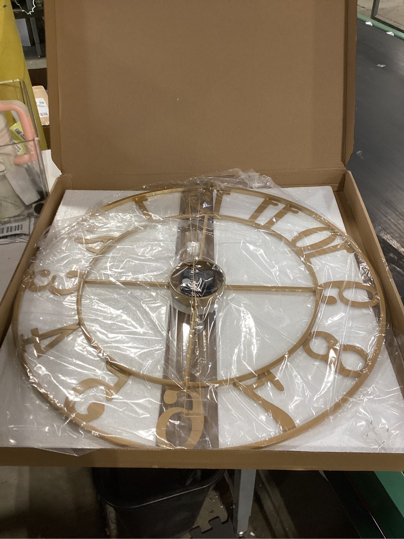 Condition photo showing Good Condition for large wall clock 24 inch gold clocks for living room, decorative wall clocks battery-operated, modern metal round clock silent non ticking for kitchen mantel bedroom office decor, arabic numerals gold arabic number 24 inch