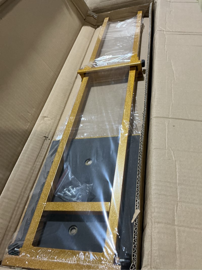 Condition photo showing Good Condition for Thyle 3 Pcs Gold Poster Board Holder Stand Height up to 80" Heavy Duty Welcome Sign Stand Double Sided Easel Holder with Base Adjustable Portable Sign for Wedding Restaurant(Metal) Gold Metal 3