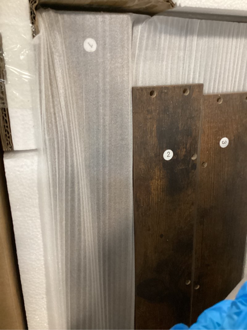 Condition photo showing Good Condition for efluky washer dryer countertop, wood countertop with edge rails for laundry room organization and storage, washer dryer topper for laundry room, 27.5" x 54" rustic brown