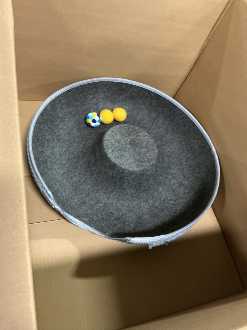 Condition photo showing Good Condition for Large Cat Tunnel Bed for Indoor Cats with 3 Toys, Scratch Resistant Donut Cat Bed, Up to 30 Lbs (L 24x24x11, Dark Grey) L(24x24x11) Dark Grey