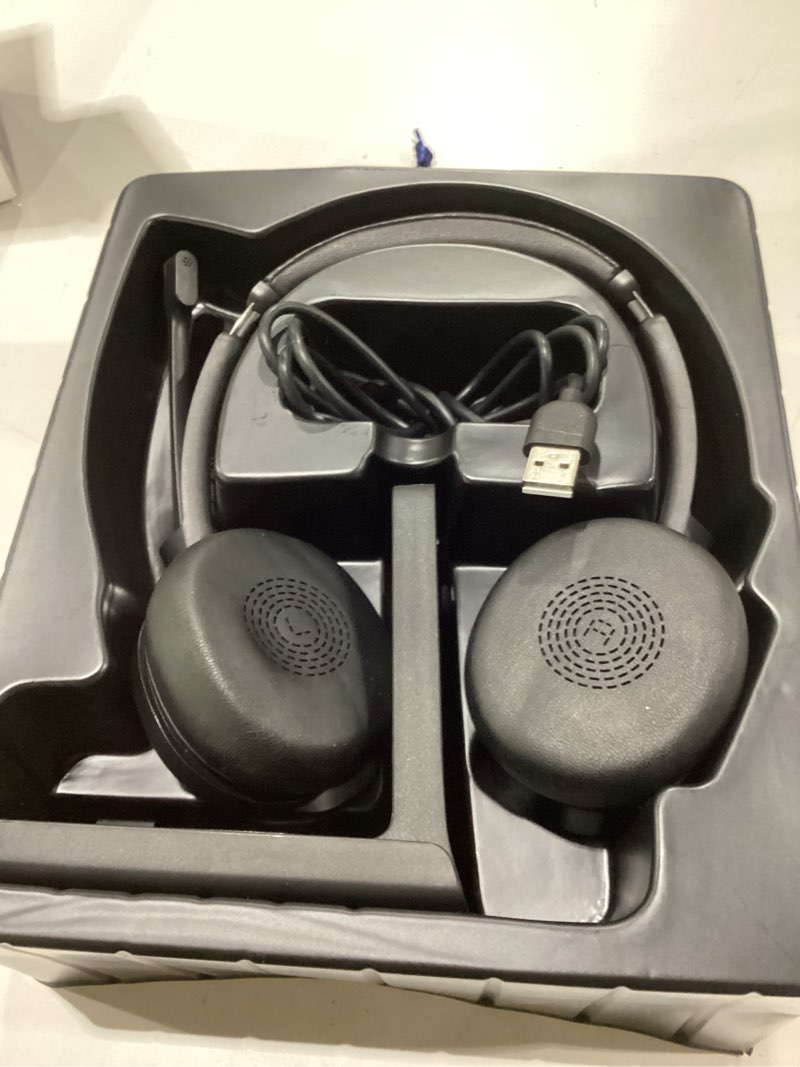 Condition photo showing As Is for incomplete headphones only wireless headset with mic for work, clear sound ? comfortable ? stable connection, bluetooth headphones with microphone, wireless headset with charging base & usb dongle for office/home/call center dual-ear blackm