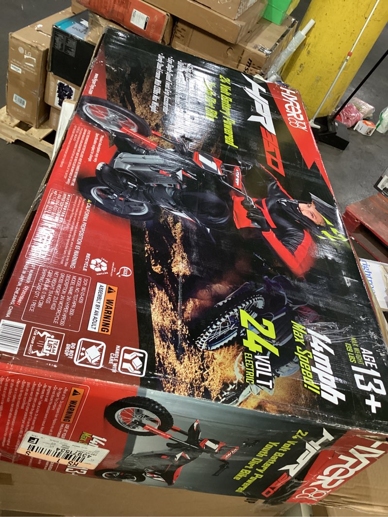 Condition photo showing As Is for hyper toys hpr350 dirt bike 24 volt electric motorcycle for kids' - red/black