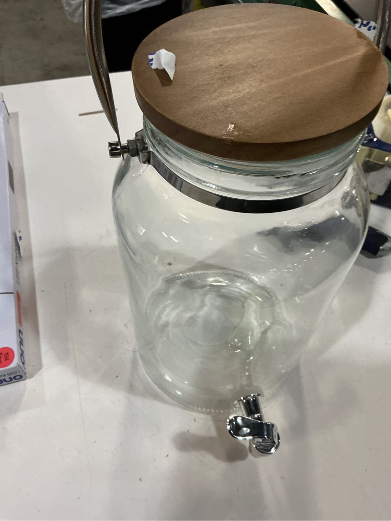 Condition photo showing Good Condition for glass beverage dispenser with wood lid, 1.5 gallon drink dispenser for iced tea lemonade water, steel handle and plastic spigot for parties or daily use style 2