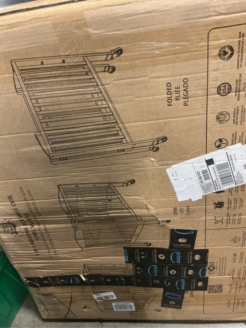 Condition photo showing Good Condition for dream on me 3-in-1 portable mini baby crib in natural, greenguard gold & jpma, birchwood, quick fold patent, playpen or changer, storage or travel, heavy duty steel castors, 3 heights, 1? mattress pad natural crib