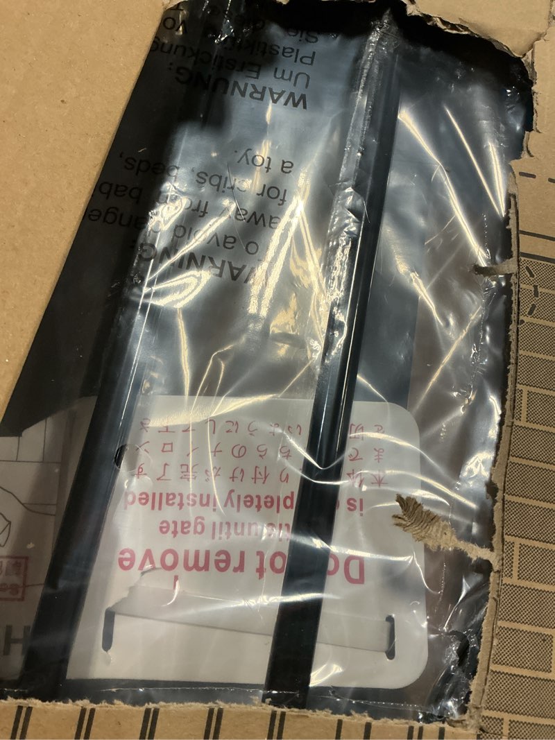 Condition photo showing Good Condition for extra wide baby gate 57.5-62 inch black walk thr dog gates doorways house no drill pressure mounted auto close long child safety gate for kids and pet