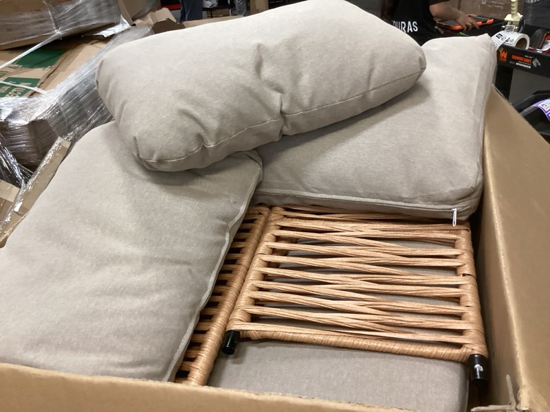 Condition photo showing Good Condition for 36" beige rope lounge chair with cushions, light wood & iron frame for modern (beige+natural)