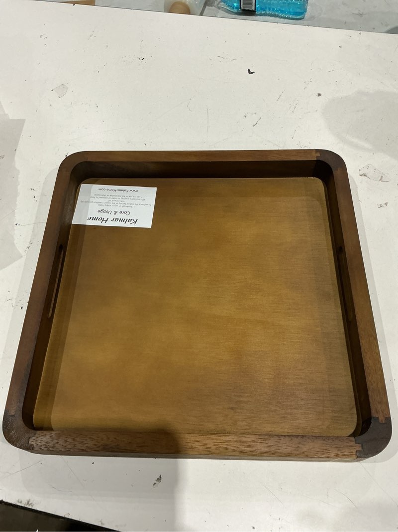 Condition photo showing Good Condition for kalmar home acacia wood square serving tray, 14" x 14" x 2"