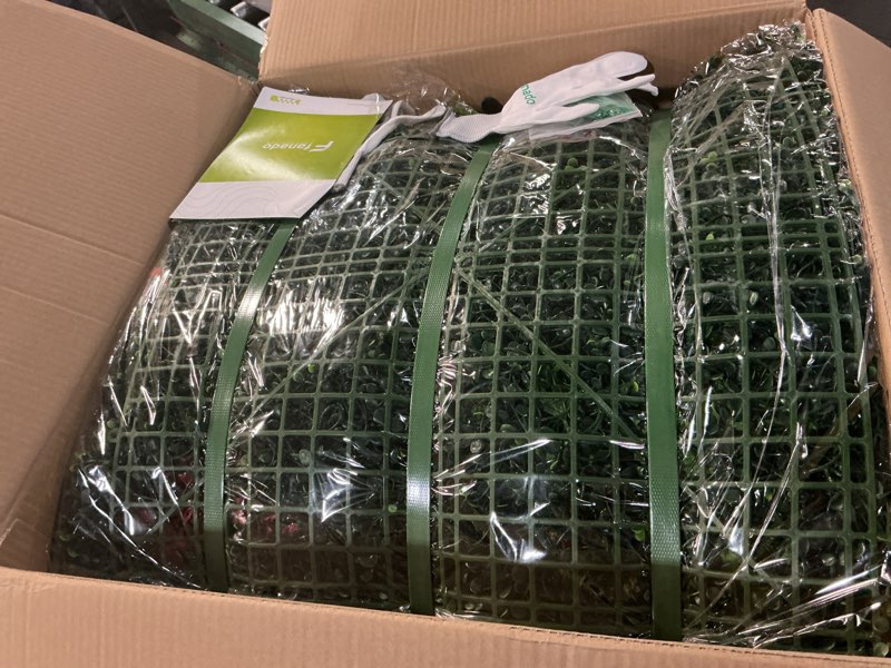 Condition photo showing New/Like New for Greenery Wall Panels 20"x20"(12pcs), Artificial Grass Wall Decor Backdrop, UV-Anti Fake Greenery Plant Wall Boxwood Panels for Privacy Fence Screen Outdoor Indoor Wedding Garden Backyard 20"x 20" 12pcs Green